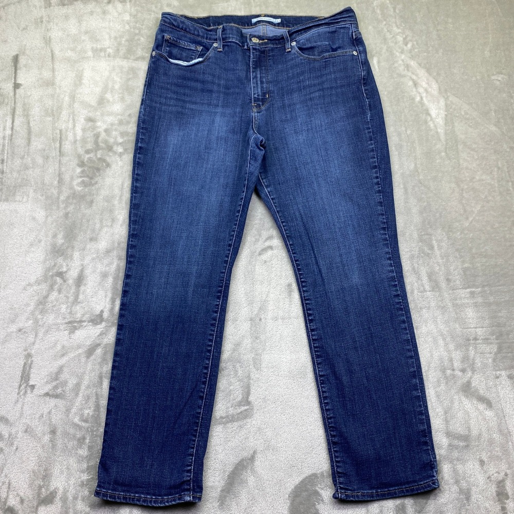 Levi's Women's Classic Straight Leg Jeans Dark Wash Blue Size 14 Fits 33" Grunge